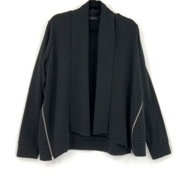 All Saints Lucia Sweat Black Open Front Draped Cotton Cardigan Sweater Large - Picture 8 of 8